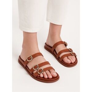 J.CREW 3-Strap Brown Faux Crocodile Slide Sandals 8